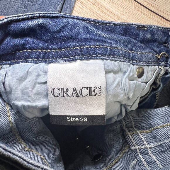 Grace In LA Capri Jeans Size 29 Embellished Cross Pockets Rhinestone Bling - Picture 4 of 15